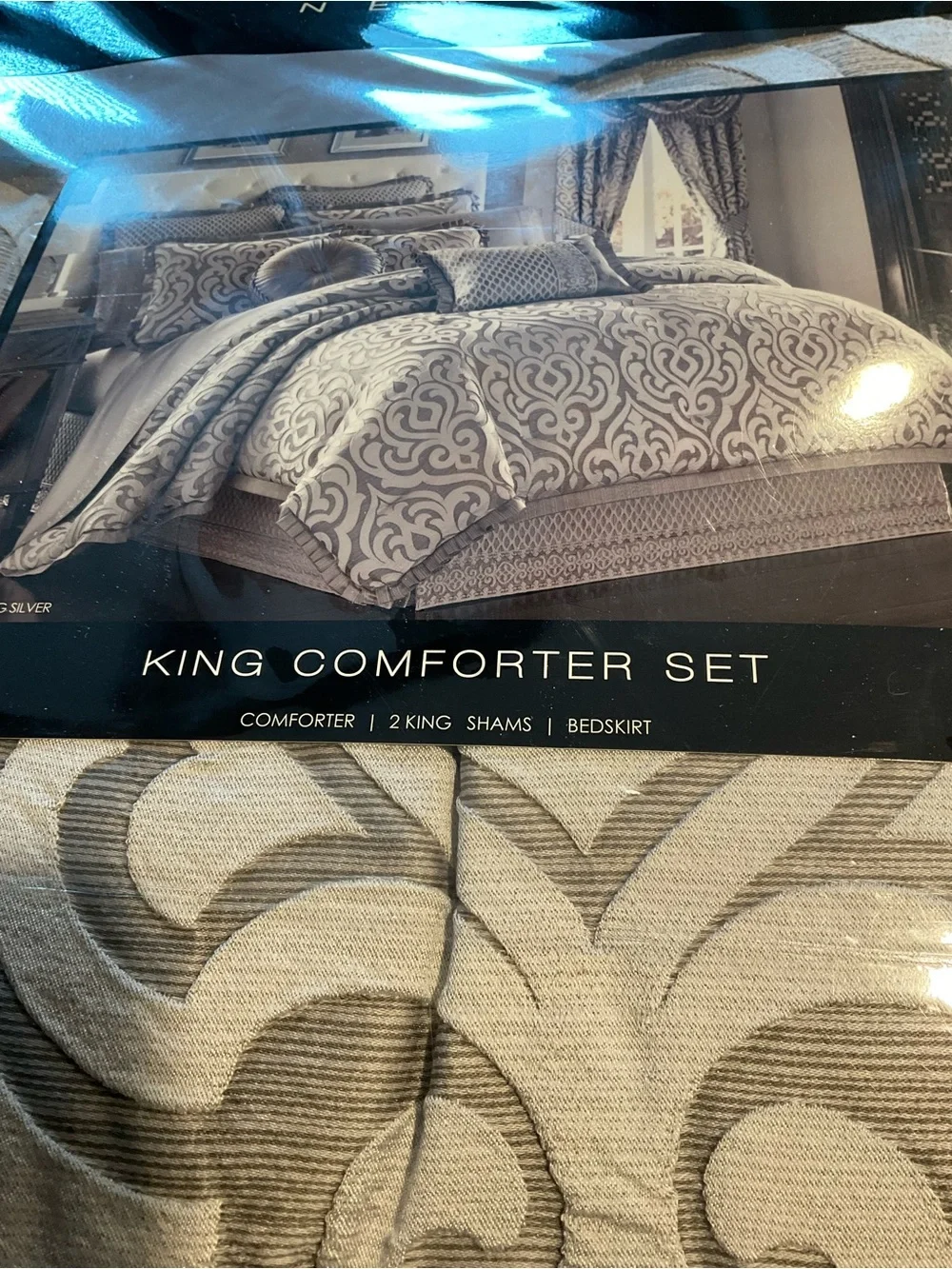Luxury Taupe and Gray Scroll Comforter Set by